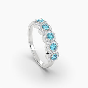 Banda de aniversario de diamantes de laboratorio de oro de 14K y 18K, anillo de bodas de diamantes blancos y azules de claridad de VVS-VS, joyería certificada al por mayor - Product Image 3