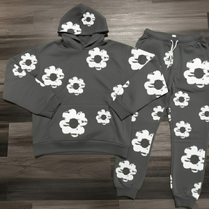 Ensemble de survêtement en denim imprimé à la mode, avec capuche, pour l'hiver, survêtement décontracté et léger - Product Image 1