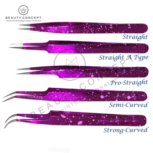 Pince à épiler droite ou incurvée durable pourpre moucheté d'extension de cils colorée la plus vendue par Beauty Concept International - Product Image 2