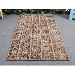 Vintage Turkish Small Rug 1.8x3.2 ft, <b>Brown</b> <b>Wool</b> Rug - Product Image 4