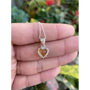 14K Gold 925 <b>Silver</b> Citrine Heart Shape Necklace Emerald Cut Diamond Rhodium Plated <b>Box</b> <b>Chain</b> Freshwater Pearl Zircon Orthodox - Product Image 4