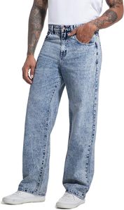 Alta calidad 100% algodón Denim OEM Custom Baggy Jeans para hombres recto suelto ácido lavado Patchwork Hip Hop estilo para otoño - Product Image 5