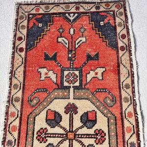 Vintage Rug, 1.6x3.5 ft Small Rug, <b>Red</b> Blue <b>Wool</b> Rug - Product Image 5
