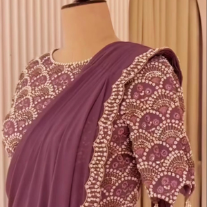 Saree en soie organza pure avec fil Zari paillettes pièce de chemisier de Style indien pour femmes pour mariages et fêtes - Product Image 1