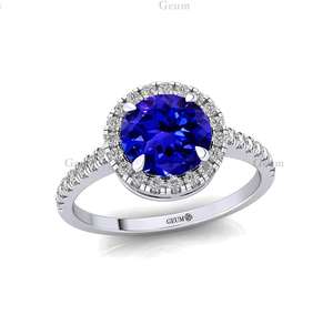 Anillo de boda de piedra natal de tanzanita de corte redondo certificado Natural 14K anillo de diamante de oro sólido Real suministro de fábrica de joyería fina - Product Image 3