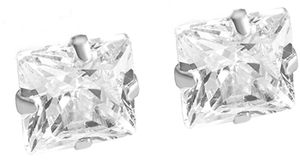 Set di 6 Paia di Orecchini a Perno in Argento Sterling 925, Zirconia Cubica Taglio Principessa 6x6 mm, Ipoallergenici, Unisex, Stile Bohémien, Idea Regalo - Product Image 3