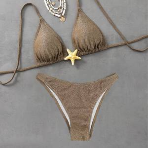 2025 nuevo estilo con estrella conjunto de Bikini de dos piezas mujeres Halter encaje hasta traje de baño Sexy encantadores trajes de baño con estrella - Product Image 1