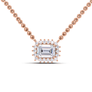 Collier pendentif halo de luxe en or 14K jaune, blanc et rose, avec diamant de laboratoire taille émeraude 1 carat, motif soleil, pour femme - Product Image 5