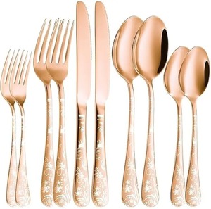 Nouvelle tendance cuillère ensemble de couverts en acier personnalisés couverts en cuivre revêtement PVD ensemble de couverts en or rose - Product Image 2