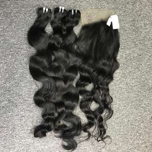 Frontal de onda natural con paquetes HD Lace 7x7 Extensiones de cabello humano crudo Conjunto completo Grado virgen - Product Image 5