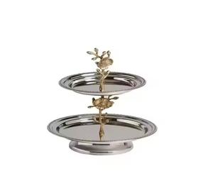 Soporte de pastel de acero inoxidable de 2 niveles de alta calidad con soportes de tono dorado antiguo herramientas de pastel de India soporte de pastel de decoración de boda - Product Image 1