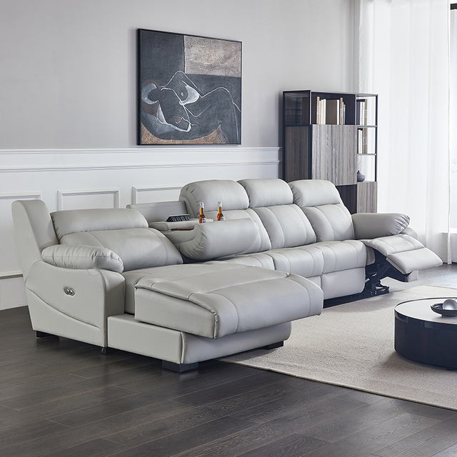 First-class Space Function Cabin Simple Modern Smart Living Room Corner Retractable First Layer Cowhide Electric Leather Sofa