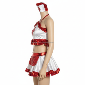 Disfraz de Enfermera Sexy para Mujer, Conjunto de 4 Piezas, Top Corto, Falda Plisada y Diadema, Lencería para Adultos, Juego de Roles - Product Image 5