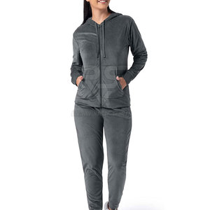 ชุดวอร์มแขนยาวของผู้หญิงผ้าคอตตอนผ้าโพลีเอสเตอร์100% สไตล์ถักแบบลำลองมีฮู้ดสีพื้น - Product Image 1