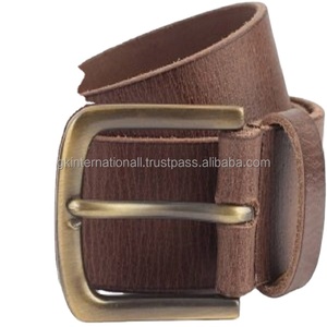 Cinturón marrón informal de cuero genuino hecho a mano para hombre en todos los tamaños y colores personalizados con hebilla de aleación de zinc - Product Image 1