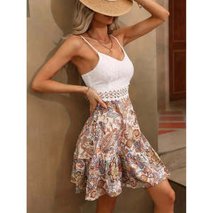Top de tirantes con cuello en V para mujer, con encaje en la parte inferior, minivestido Supreme, 36906 - Blanco - Product Image 5