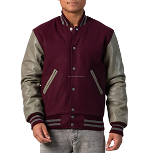 Chaqueta Varsity Unisex con Cuerpo de Lana, Mangas de Cuero, Cierre de Cremallera, Estilo Béisbol, con Parches y Forro Acolchado - Product Image 5