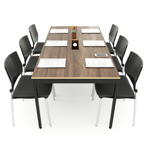 Ministerial Office Furniture 180x90cm Meeting <b>Table</b> with <b>Adjustable</b> Oval Pattern Made Melamine-Coated Plywood Slean HBSL022 <b>Legs</b> - Product Image 3