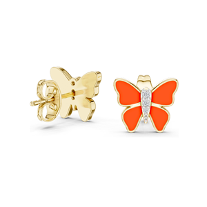 Boucles d'oreilles papillon en émail avec diamant de laboratoire 0,044 CT, clarté VVS-VS EF, or 18 carats, 14 carats, 10 carats et argent 925, travail Meena, jaune - Product Image 4