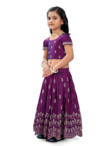 Shoryam Fashion <b>Girls</b> <b>Purple</b> Embroidered Lehenga Choli | Kids Party Ethnic <b>Dress</b> Scalloped Border Floor-Length Ghagra Choli - Product Image 4