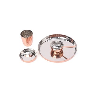 Service de table en cuivre à prix réduit, fait à la main, de haute qualité, couleur or rose, design martelé - Product Image 5