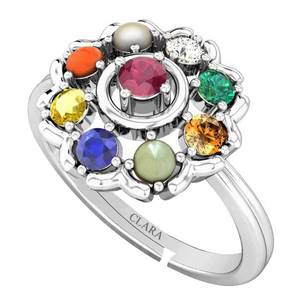 NOVAMART Fine 92.5 Sterling Silver Certified Navaratna Stone Original Nine Gems <b>Adjustable</b> <b>Ring</b> for Women and Girls Wholesale Ex - Product Image 3