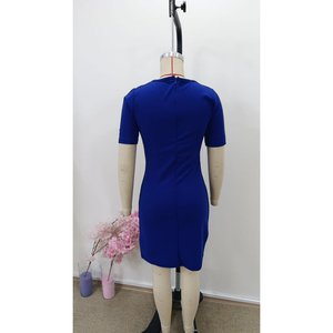 เดรสสั้นคอวี แขนสั้น ผ้าเครปนำเข้า รุ่น 36202 - สีน้ำเงินแซคส์ - Product Image 5