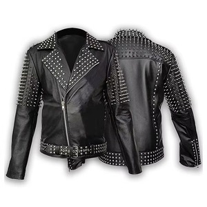 Custom Slim Studded Black Genuine Leather <b>Jacket</b> for Men Rock Punk Style with <b>Silver</b> Spike for Motorbike and Outerwear - Product Image 5