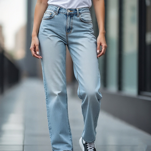 Pantalones vaqueros acampanados personalizados, ropa de calle vaquera, pantalones vaqueros con bolsillos laterales holgados con lavado de piedra Vintage para mujer - Product Image 3