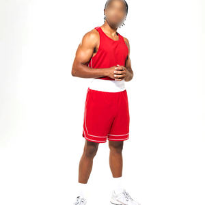 Lightweight Moisture-Wicking Gym Wear <b>Men</b> Boxing <b>Tank</b> <b>Top</b> And Shorts Set In <b>Black</b> With Red Color Boxing Uniform - Product Image 2