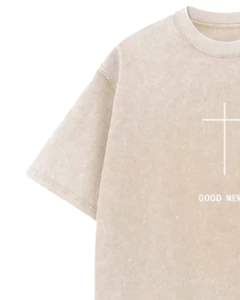 T-shirt en coton lavé surdimensionné personnalisé par le fabricant, beige, imprimé croix religieuse, streetwear pour hommes, look vintage, tee-shirt décontracté - Product Image 3