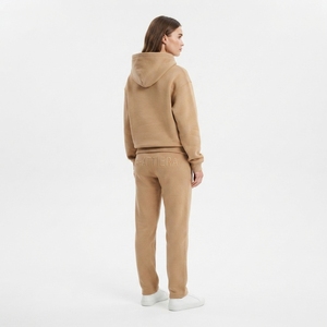 <b>Womens</b> Beige Cotton Fleece Hoodie Tracksuit Set Pullover Sweatshirt <b>Jogger</b> Pants Matching Casual Sportswear Loungewear - Product Image 2