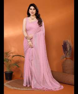 ผ้าไหมเรยอนแบบส่าหรี พร้อมงานปักสวยงามแบบบานาราซี และเสื้อคลุมผ้าตาข่ายสำหรับผู้หญิง สวมใส่ในงานแต่งงาน งานเลี้ยง ซักได้ - Product Image 2