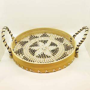 Plateau rond en fibre enroulée de bambou décor ottoman intérieur plateaux filés naturels produits par une grande usine vietnamienne - Product Image 1