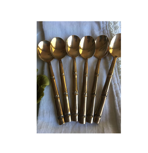 Juego de cubiertos de cuchara de acero inoxidable, mango de bambú de latón, juego de cuchara de latón de estilo moderno, regalo de boda, juego de cubiertos de latón - Product Image 6
