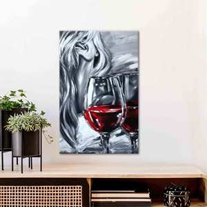 Impresión en lienzo de arte moderno de una mujer y vino para una decoración elegante del hogar, enrollado en lienzo para galería - Product Image 1