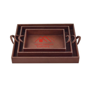 Juego de 3 bandejas de metal hechas a mano para servir comida en 3 tamaños Bandeja para servir comida y bebida - Product Image 1
