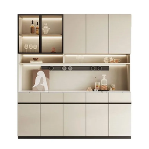 Aparador moderno minimalista con estantes de vidrio, iluminación LED, almacenamiento para vinos y cajones para bar en casa - Product Image 3