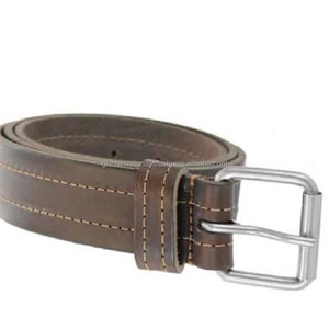 Cinturón informal de cuero de diseñador para hombre con diseño personalizado de doble costura con hebilla de punta única con rodillo niquelado libre de óxido - Product Image 6