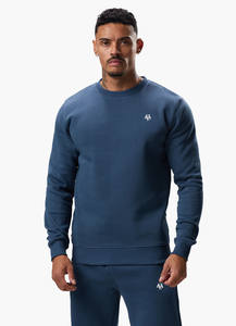 OEM col rond bleu solide avec sweat-shirt à manches longues coupe régulière pour hommes fabrication entièrement personnalisée par Huzaifa Products - Product Image 3