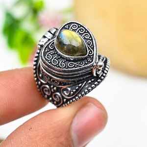 Labradorite Pill Box Ring Adjustable 925 Sterling Silver Secret Message Box Ring Handmade Jewelry Gift For Her - Product Image 2