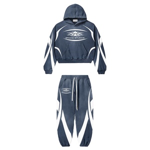 2025 dernière conception survêtements respirants personnalisés 420 Gsm poids lourd bouffée impression survêtement panneau Flare pantalons de survêtement à capuche ensembles - Product Image 3