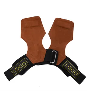 High Quality Custom Logo Gym Fitness Cowhide Hand Palm Protector Weight Lifting Grips Wrist Strap