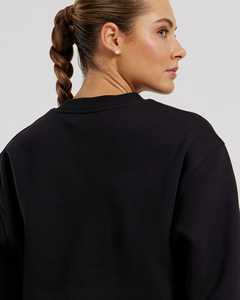 Custom Logo Black Cropped Crew Neck Women's Sweatshirt Dropped Shoulders Ribbed Cuffs & Hem Women's <b>Hoodies</b> <b>Gym</b> <b>Hoodies</b> Women - Product Image 6