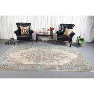 Tapis traditionnel en laine bleu beige 5.7x9.5 pieds classique turc Rectangle rayé motif salon tapis Latex pour maisons 4m - Product Image 3