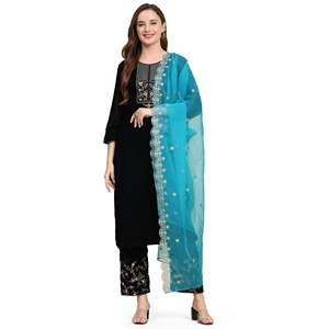 Trendmalls Ensemble de costume Salwar brodé en velours ethnique pour femme Pantalon Kurta avec Dupatta pour mariage toutes les saisons (G183-Morpeach) - Product Image 1