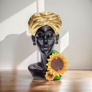 Statue d'artisanat en résine de femme africaine, sculpture de dame <span class=keywords><strong>noire</strong></span>, décoration élégante pour la maison, ornement de bureau, cadeau artistique pour femmes - Product Image 6