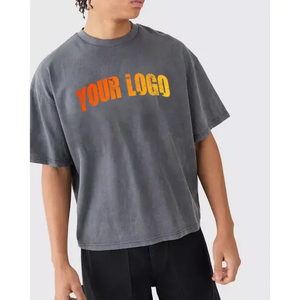 T-shirt unisexe en coton délavé à l'acide grande taille à manches courtes à la mode coupe ample surdimensionné épaules tombantes Style Hip Hop Design vierge - Product Image 1