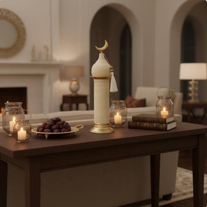 Farol Marroquí de Metal con Acabado Blanco y Paneles de Vidrio Rojo, Tallado Intrincado, Brillo Cálido de Vela, Ideal para Decoración Festiva del Hogar, Regalo - Product Image 4