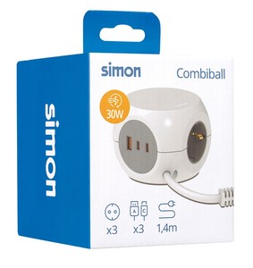 Base multi-socket Combiball con 3 prese + USB e 2 USB-C (Simon BM516307) - Product Image 1